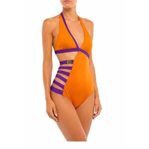Moeva London Janice Cut-Out One-Piece Swimsuit Orange Purple‎ Size M